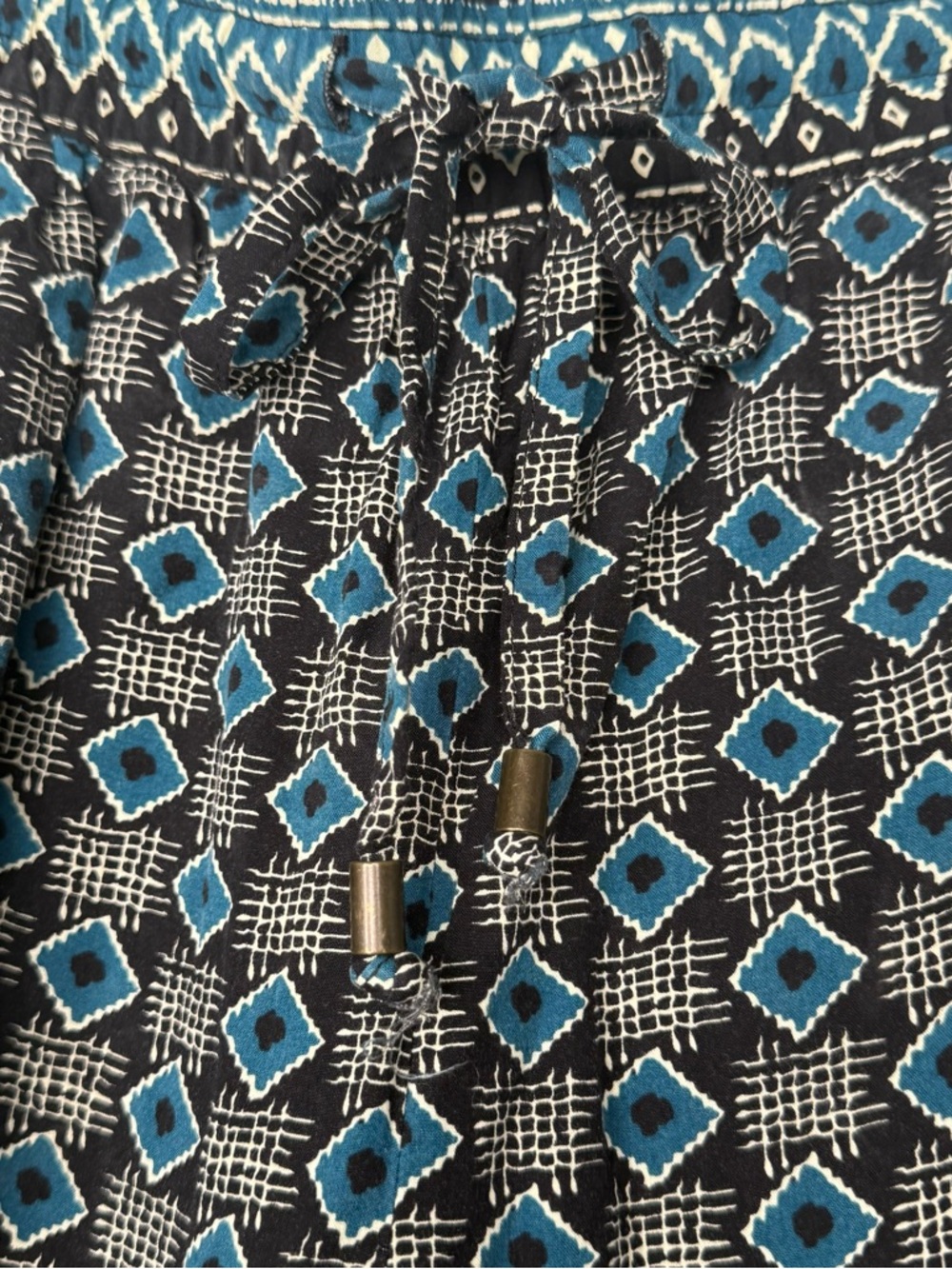 Anthropologie Teal and Black Geometric Print Lounge Capris Pants Size M - Picture 3 of 10